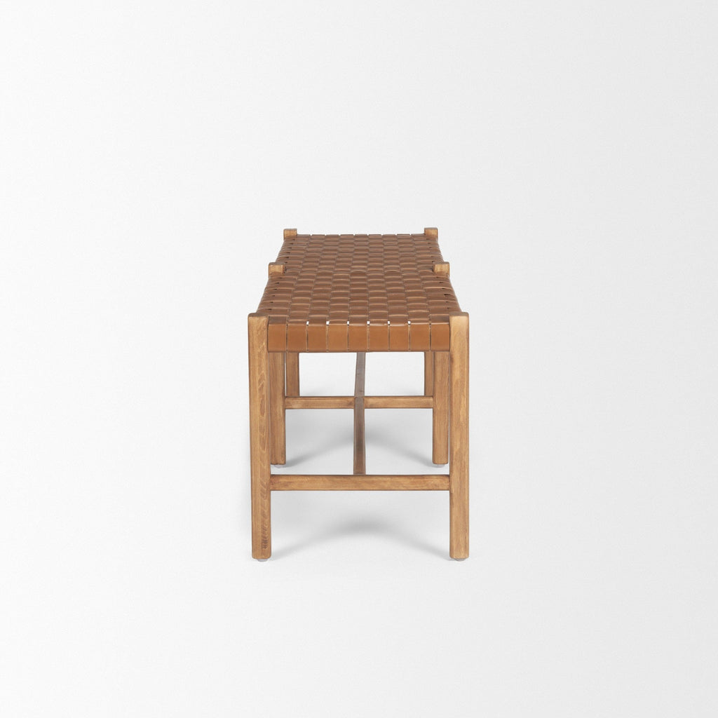 Shane Brown Wood w/ Woven Brown Leather Bench - Dekor Butik