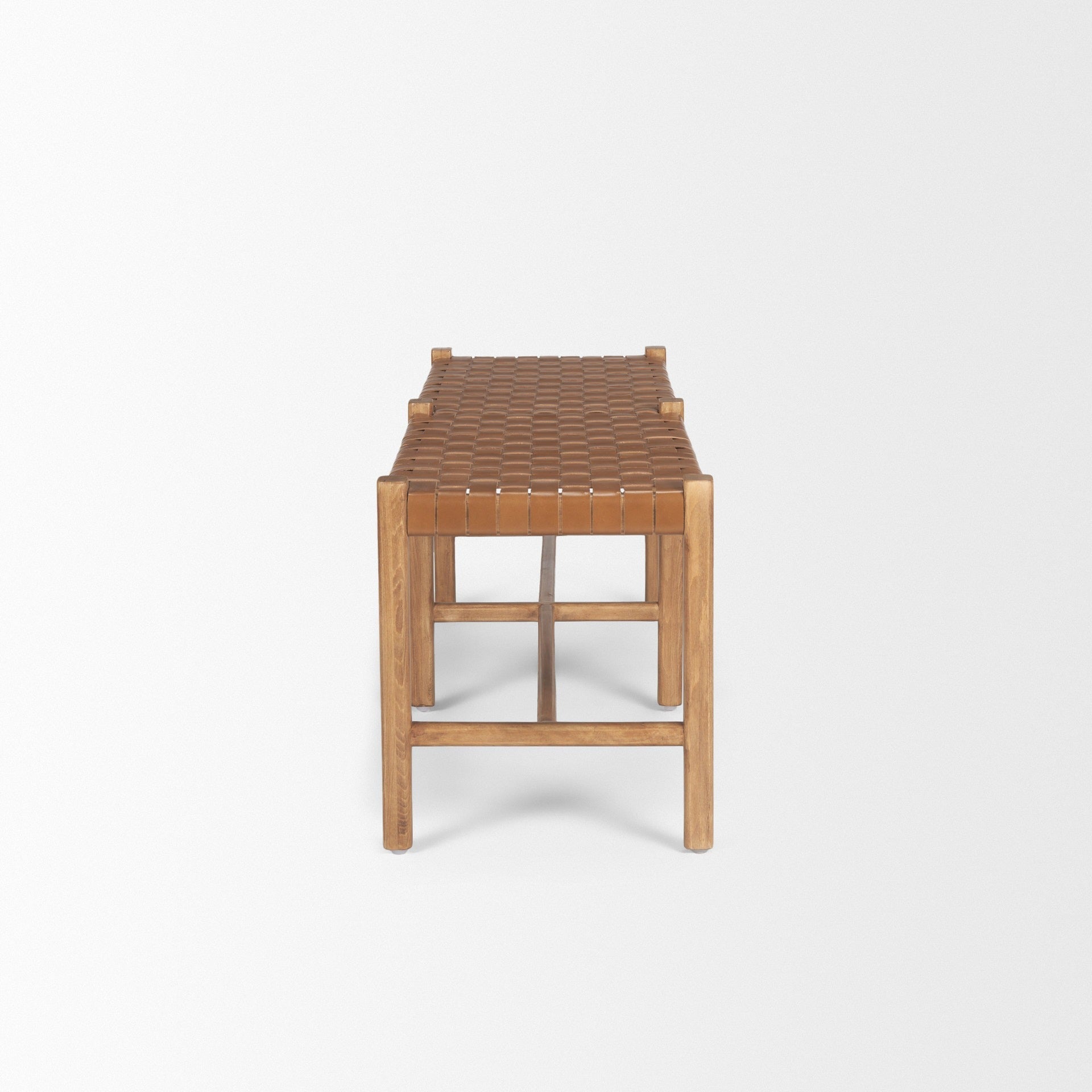 Shane Brown Wood w/ Woven Brown Leather Bench - Dekor Butik