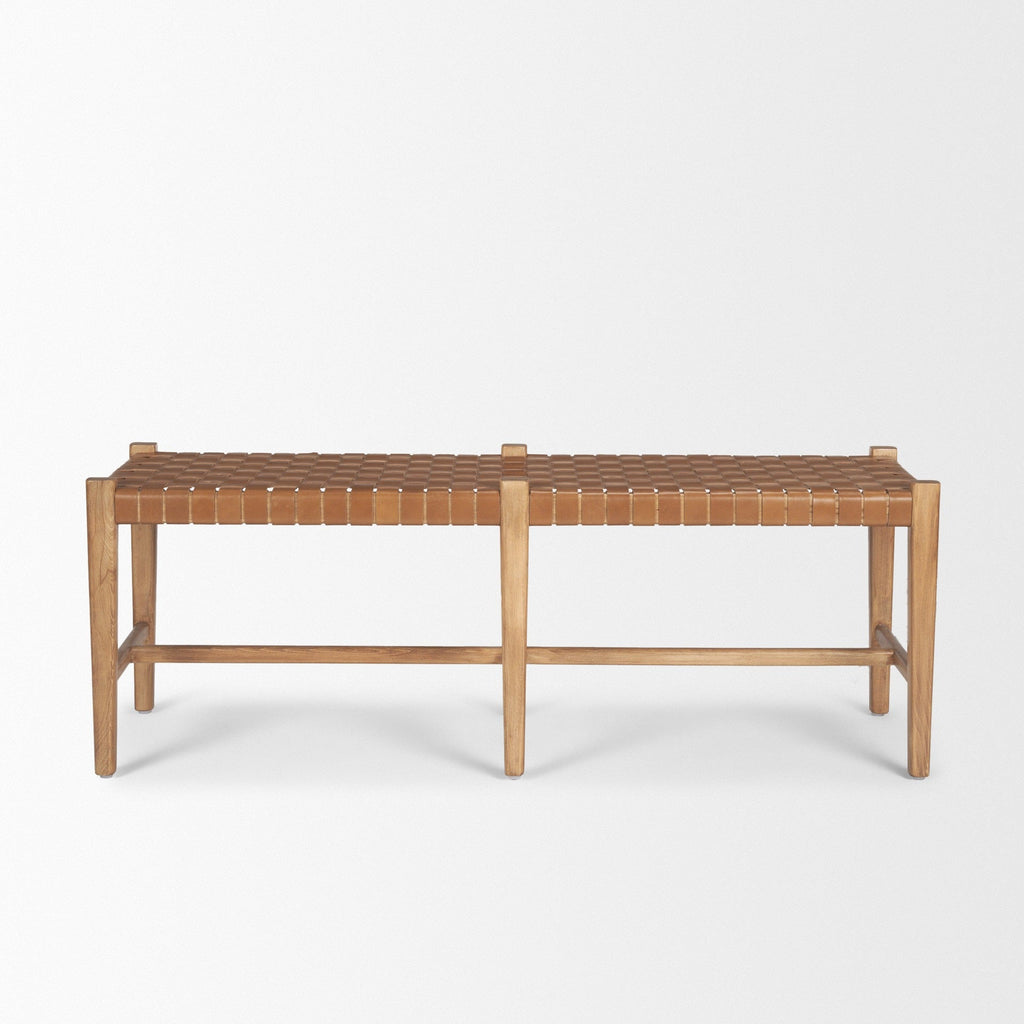 Shane Brown Wood w/ Woven Brown Leather Bench - Dekor Butik