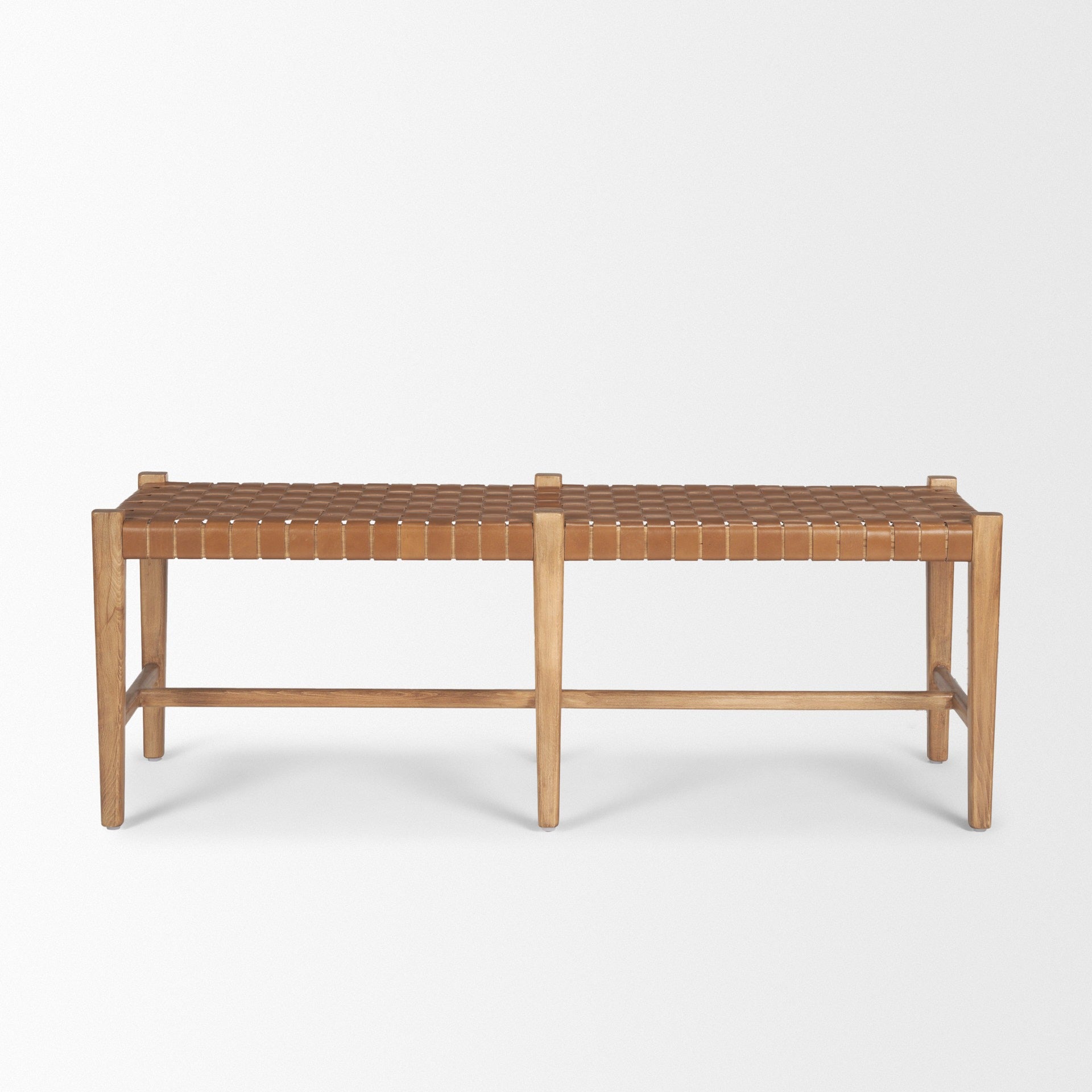 Shane Brown Wood w/ Woven Brown Leather Bench - Dekor Butik