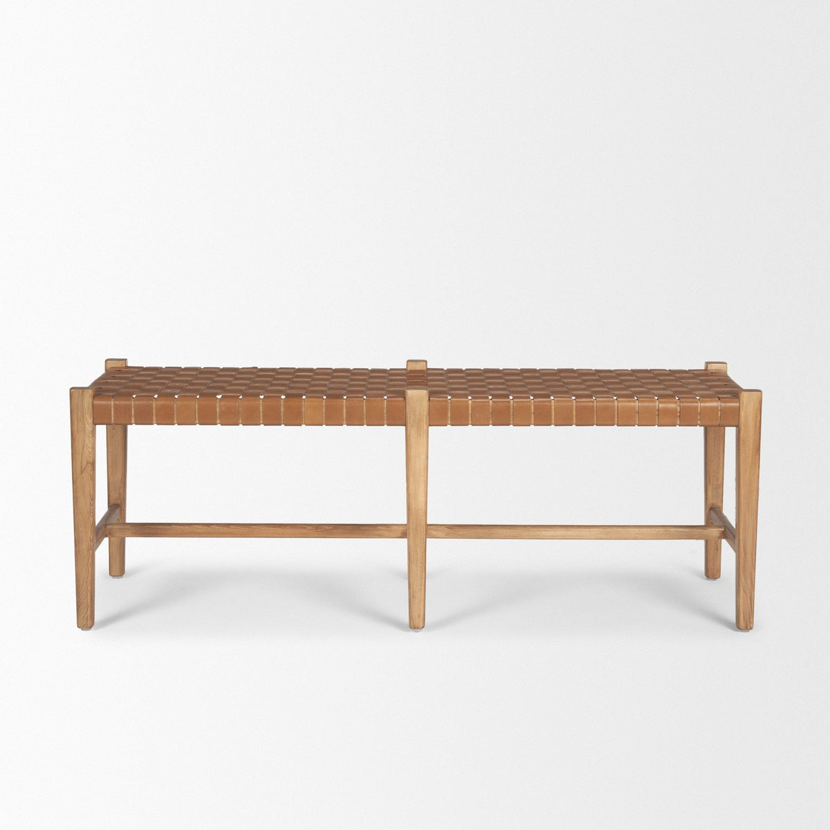 Shane Brown Wood w/ Woven Brown Leather Bench - Dekor Butik
