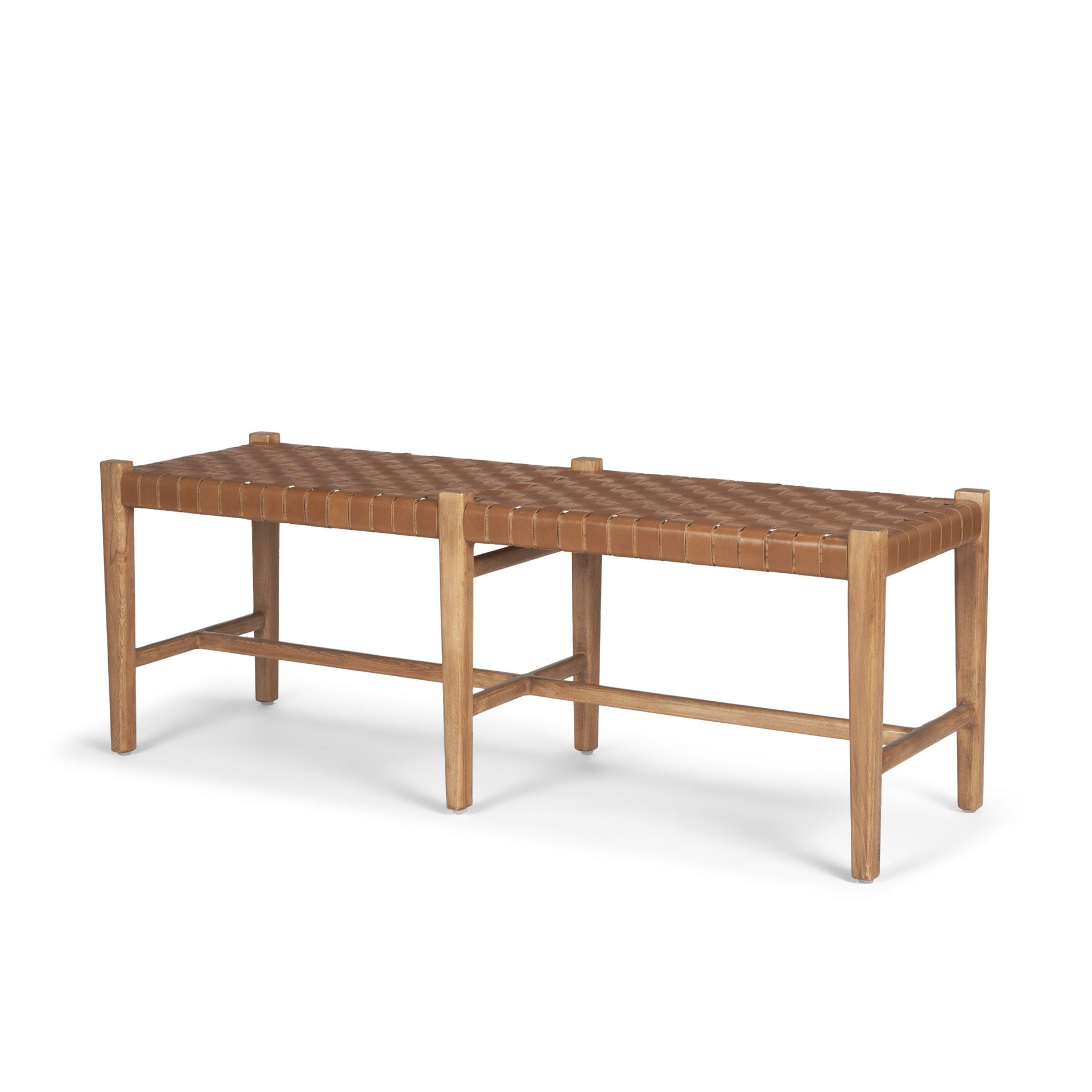 Shane Brown Wood w/ Woven Brown Leather Bench - Dekor Butik