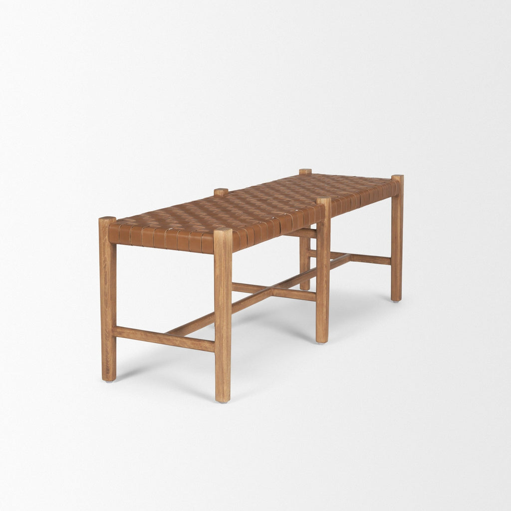 Shane Brown Wood w/ Woven Brown Leather Bench - Dekor Butik