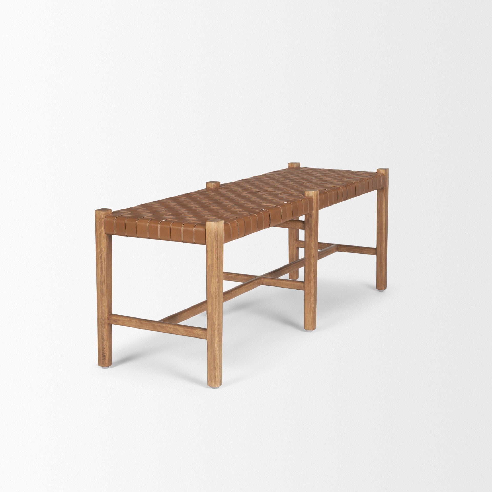 Shane Brown Wood w/ Woven Brown Leather Bench - Dekor Butik