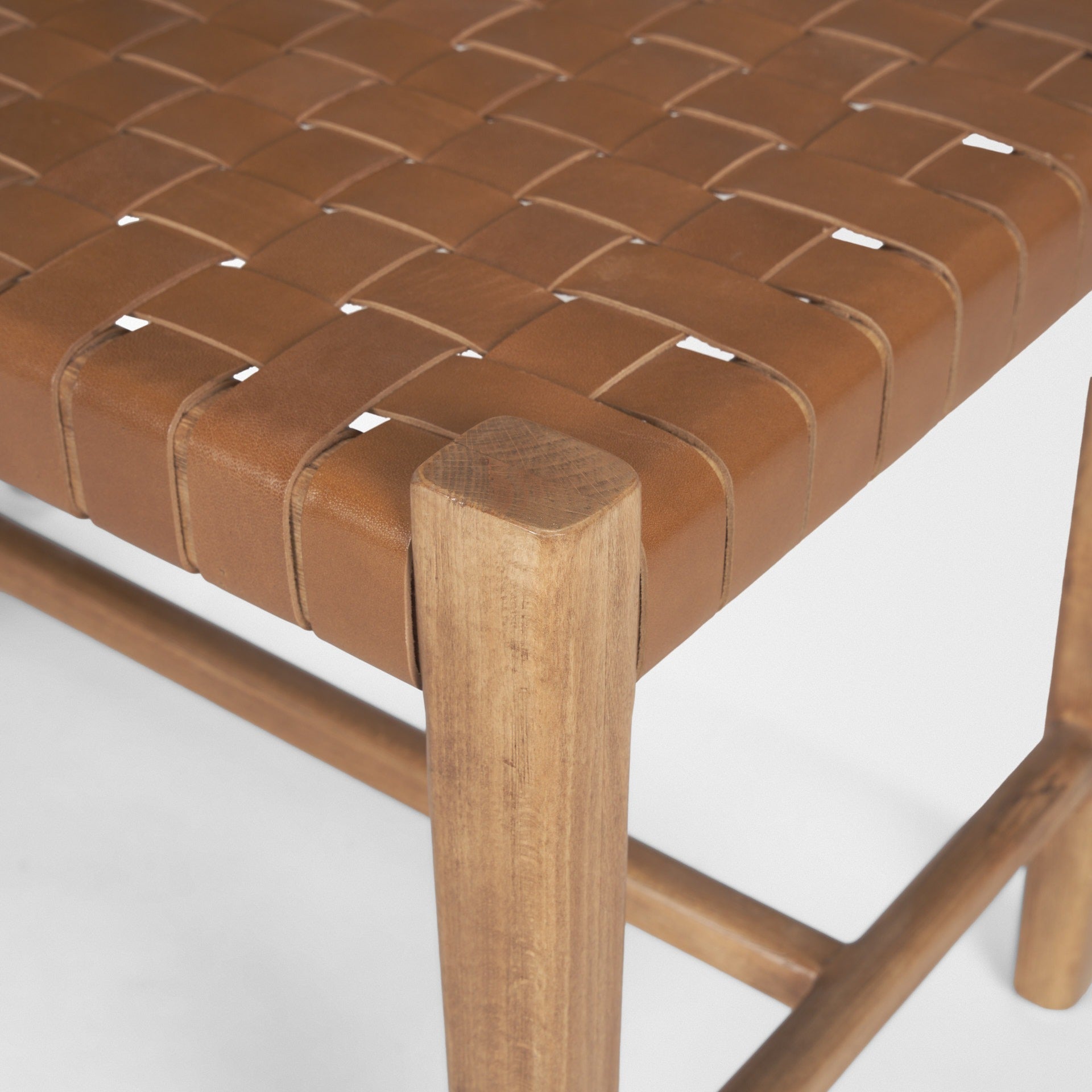 Shane Brown Wood w/ Woven Brown Leather Bench - Dekor Butik