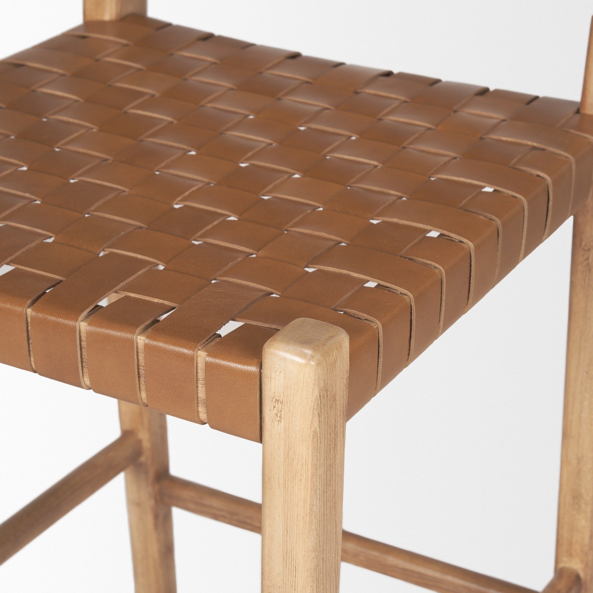 Shane Brown Wood w/ Woven Brown Leather Counter Stool - Dekor Butik