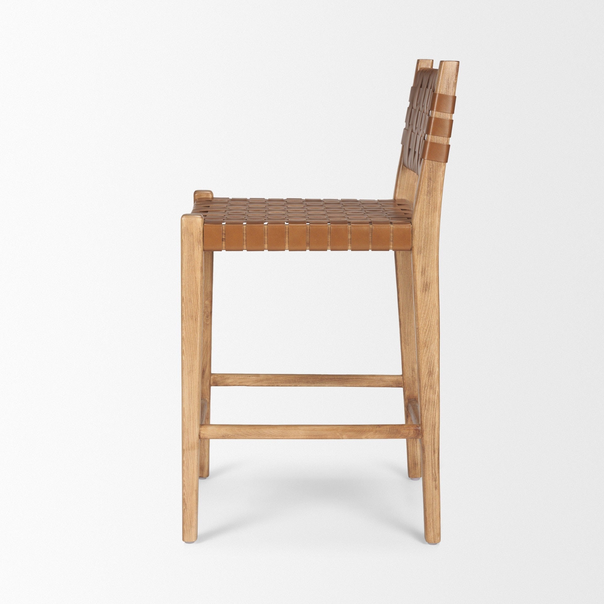 Shane Brown Wood w/ Woven Brown Leather Counter Stool - Dekor Butik