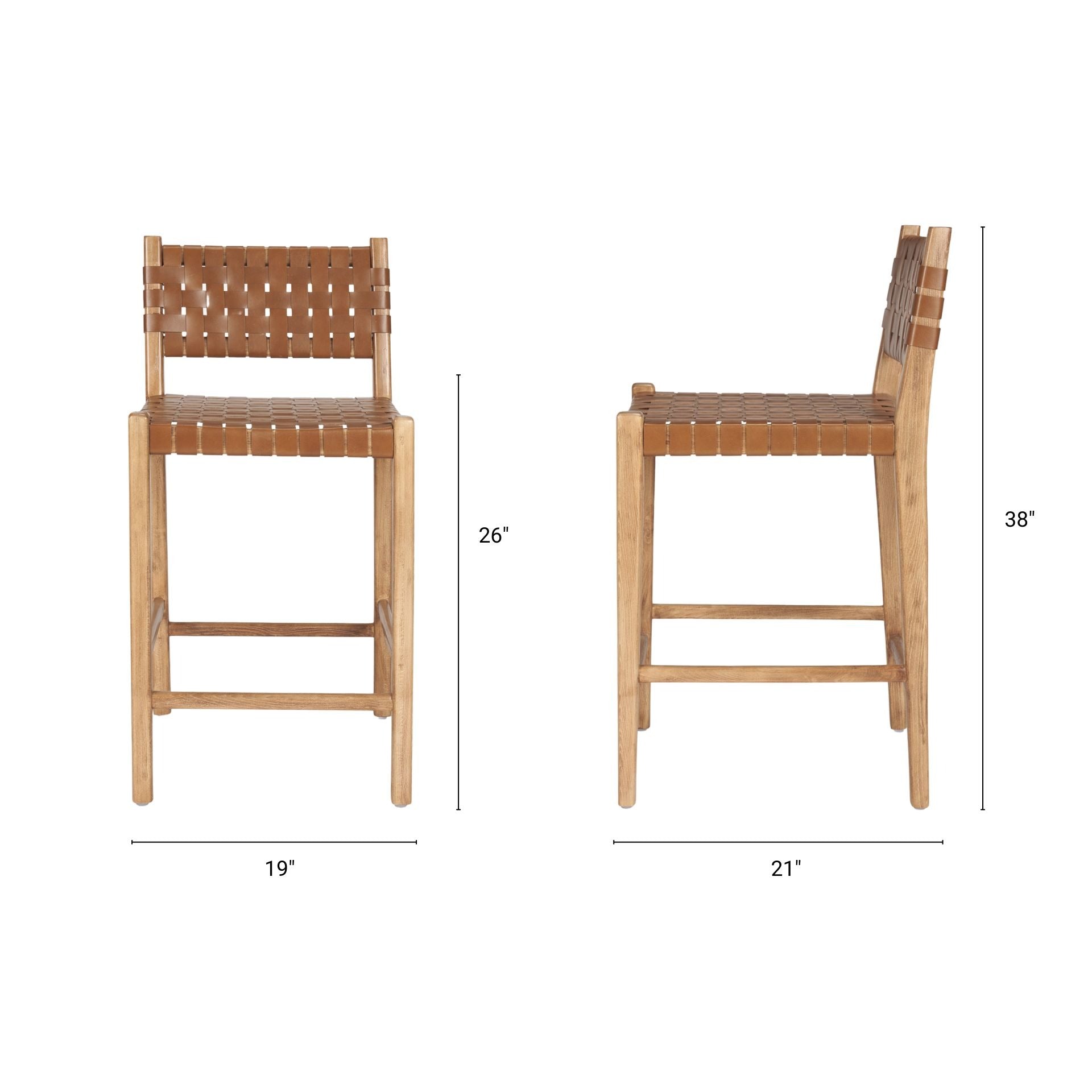 Shane Brown Wood w/ Woven Brown Leather Counter Stool - Dekor Butik