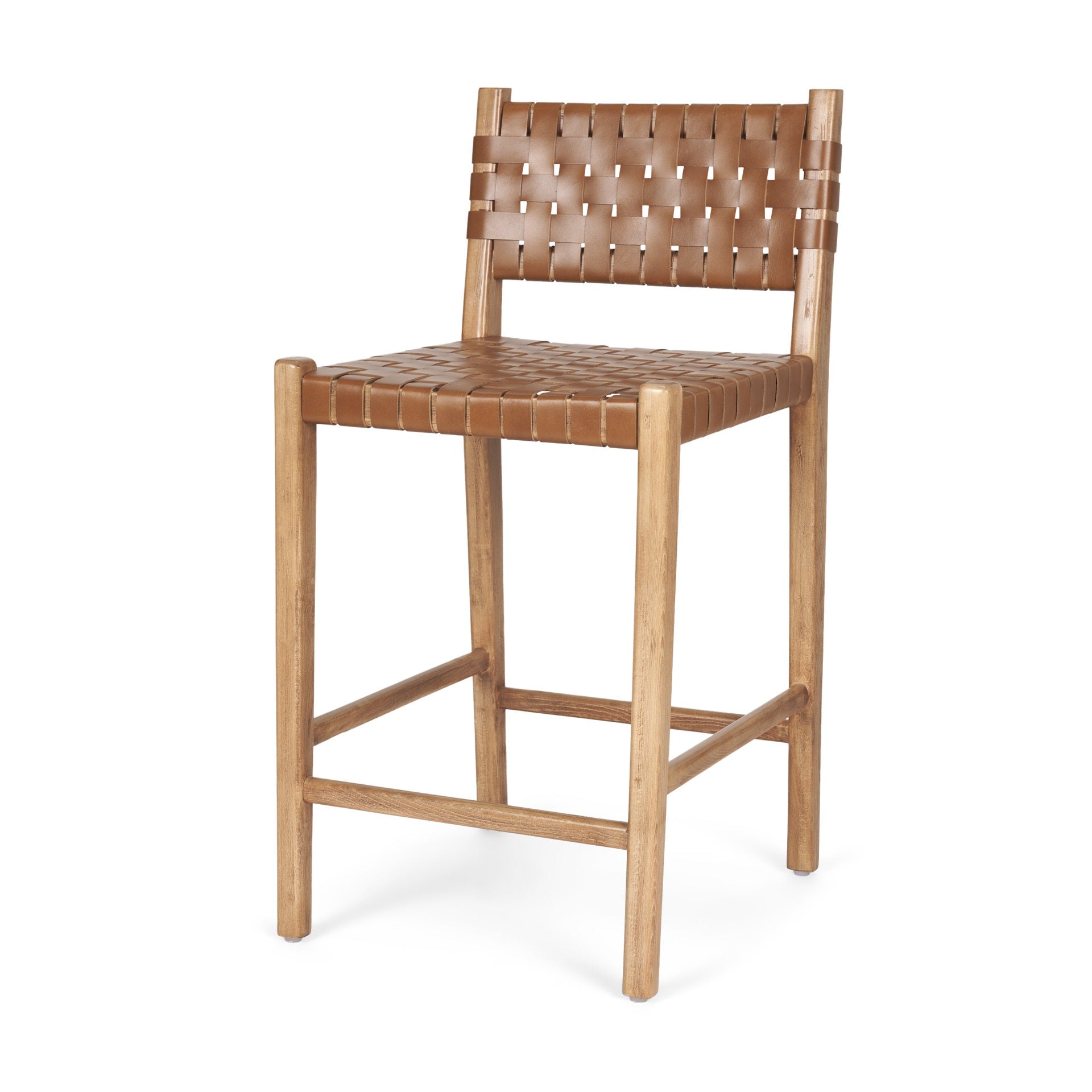 Shane Brown Wood w/ Woven Brown Leather Counter Stool - Dekor Butik