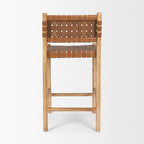 Shane Brown Wood w/ Woven Brown Leather Counter Stool - Dekor Butik