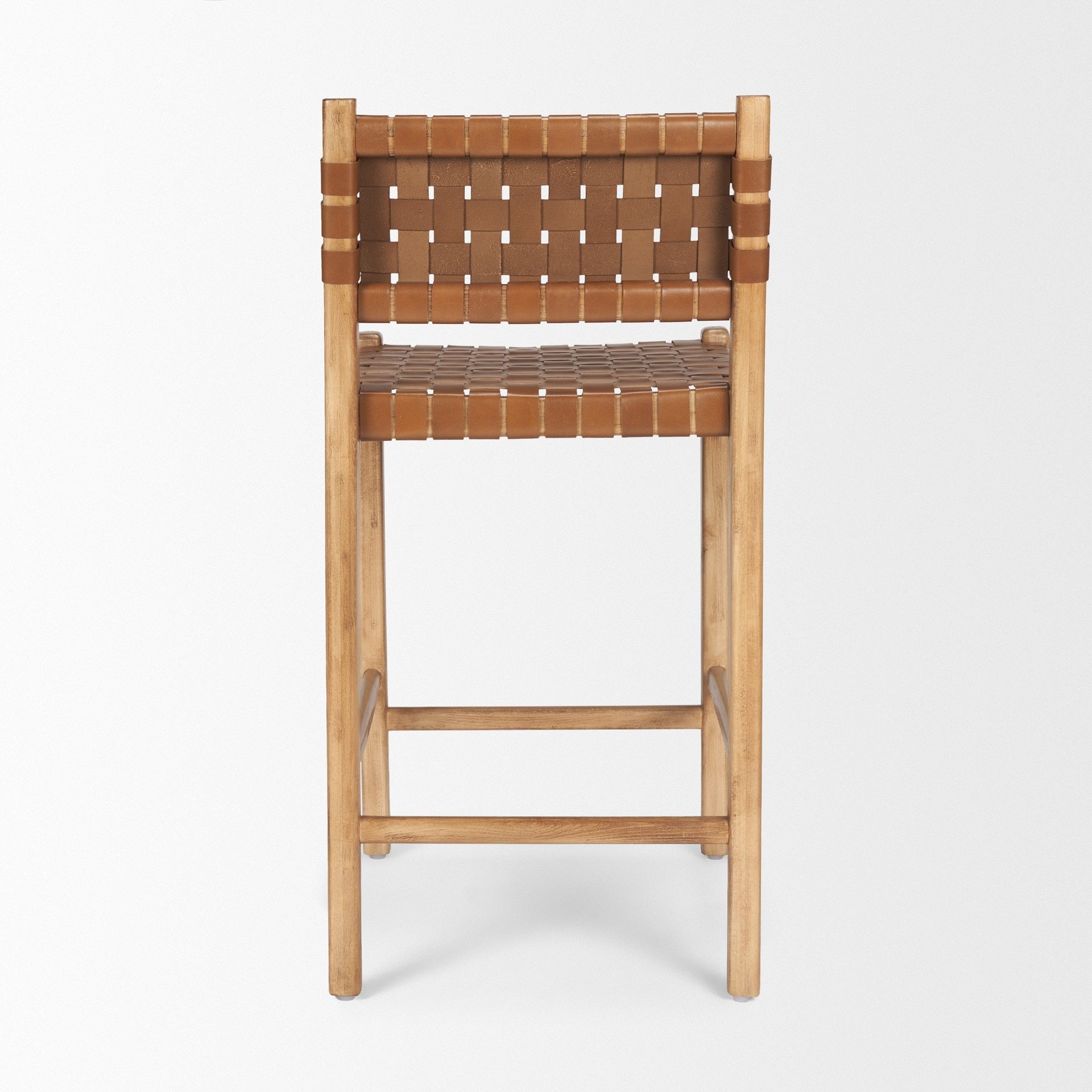 Shane Brown Wood w/ Woven Brown Leather Counter Stool - Dekor Butik