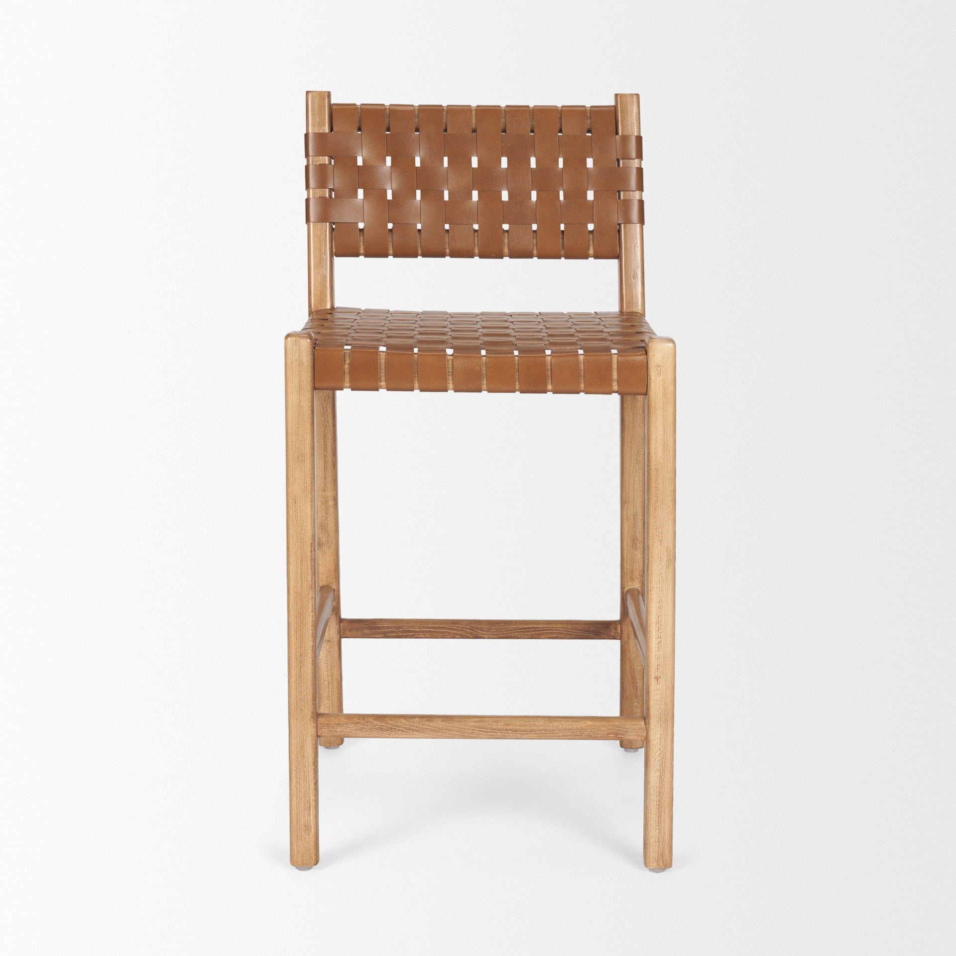Shane Brown Wood w/ Woven Brown Leather Counter Stool - Dekor Butik