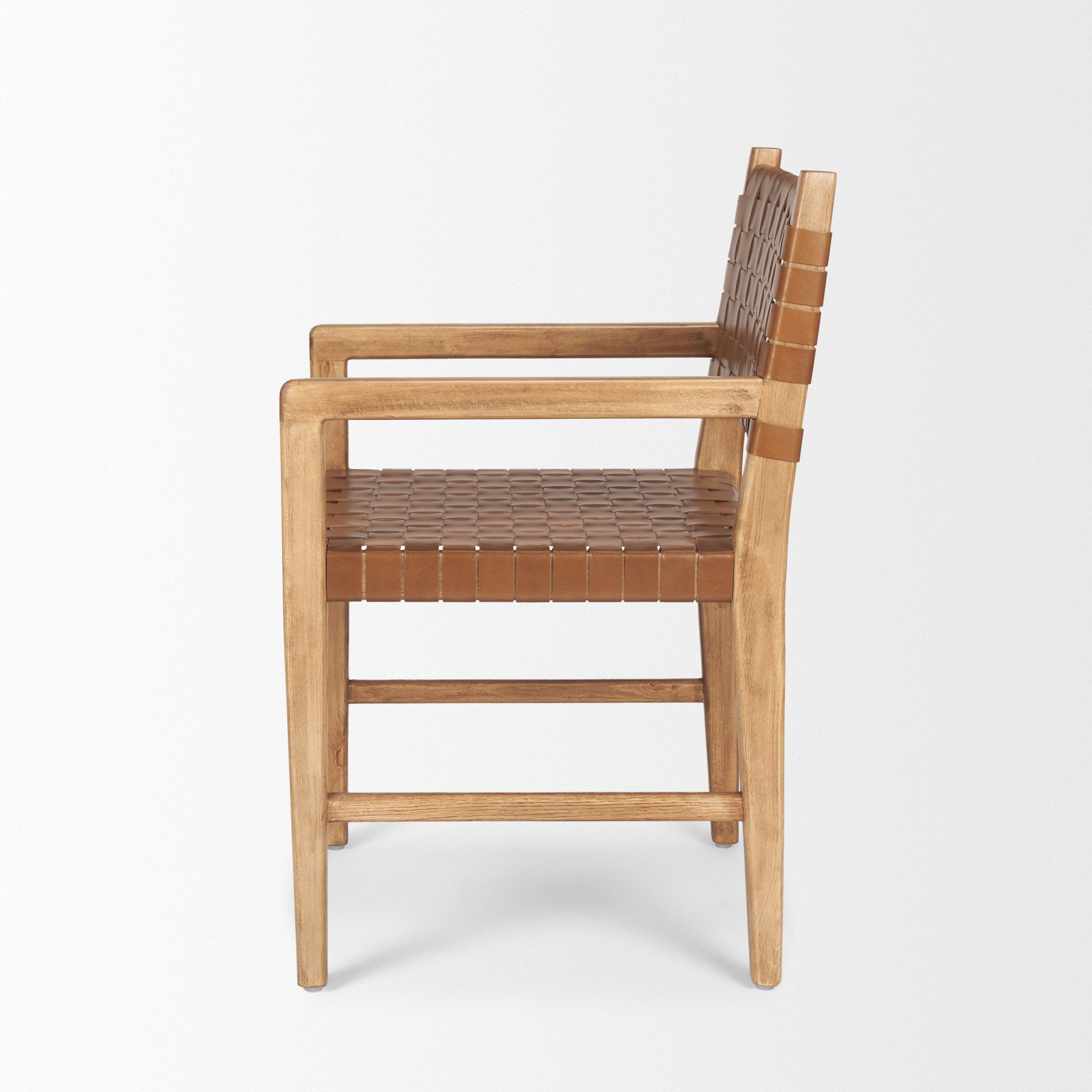 Shane Brown Wood w/ Woven Brown Leather Dining Armchair - Dekor Butik
