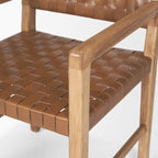 Shane Brown Wood w/ Woven Brown Leather Dining Armchair - Dekor Butik