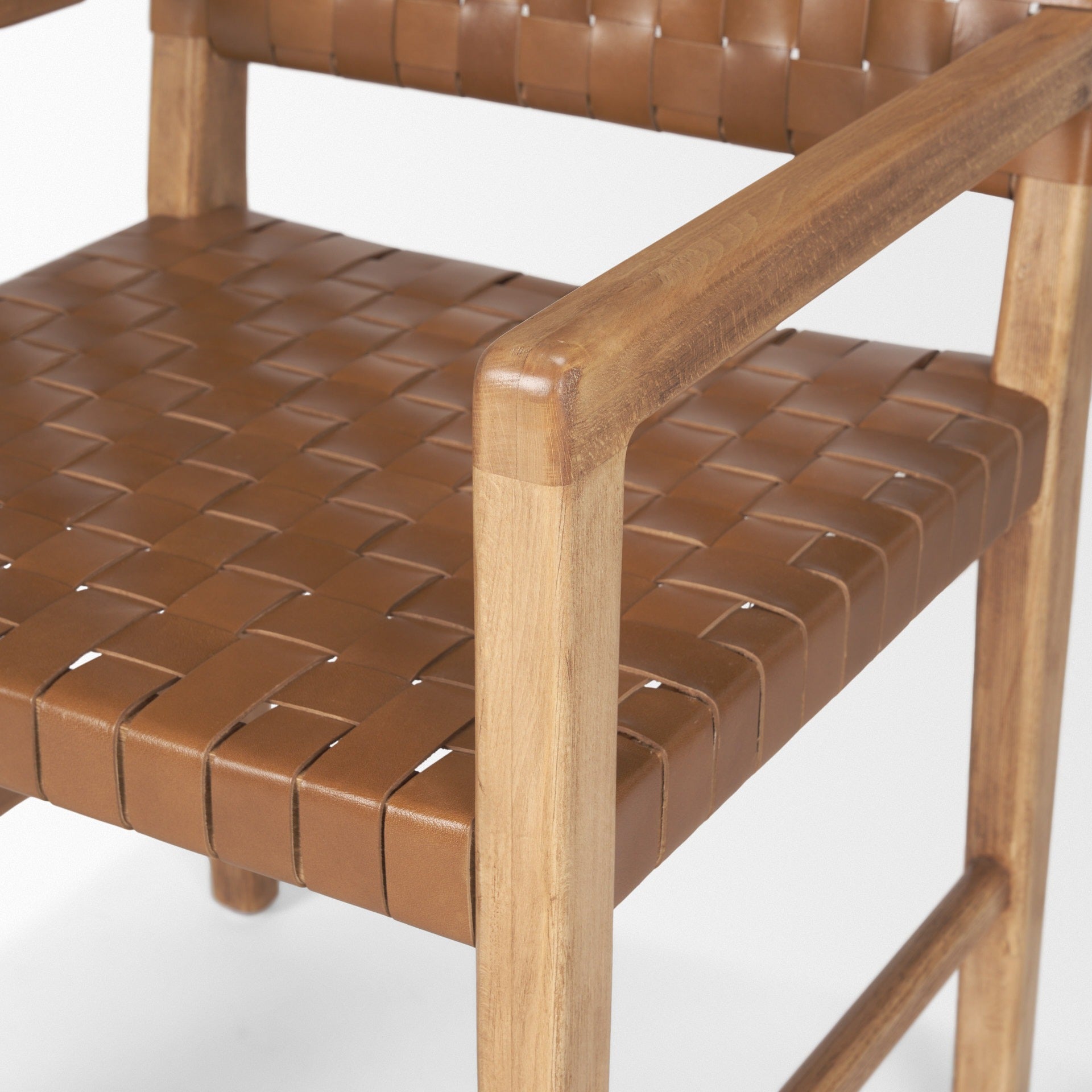 Shane Brown Wood w/ Woven Brown Leather Dining Armchair - Dekor Butik