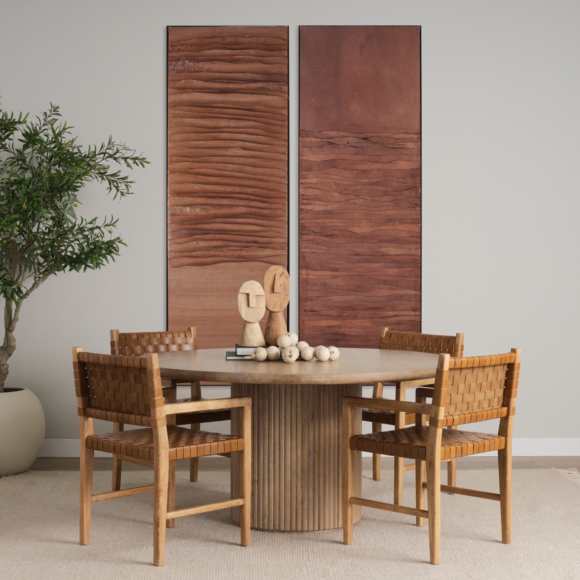 Shane Brown Wood w/ Woven Brown Leather Dining Armchair - Dekor Butik