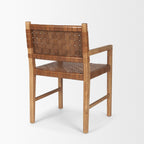 Shane Brown Wood w/ Woven Brown Leather Dining Armchair - Dekor Butik