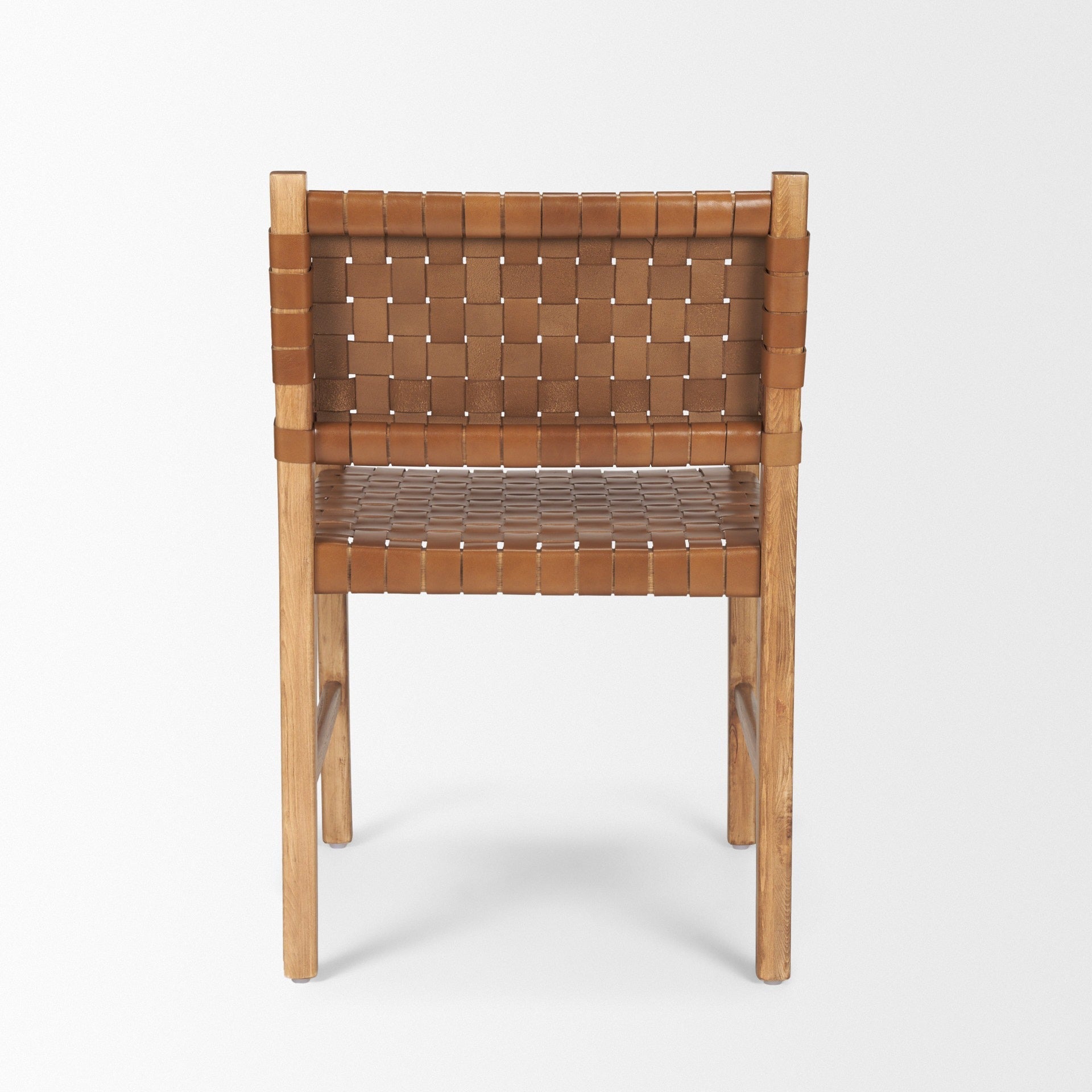 Shane Brown Wood w/ Woven Brown Leather Dining Armchair - Dekor Butik