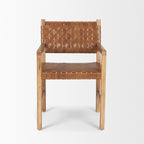 Shane Brown Wood w/ Woven Brown Leather Dining Armchair - Dekor Butik