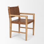 Shane Brown Wood w/ Woven Brown Leather Dining Armchair - Dekor Butik