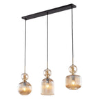 SOPHIA Cognac Ribbed Glass 3-Light Linear Pendant for Dining, Living Room & Kitchen