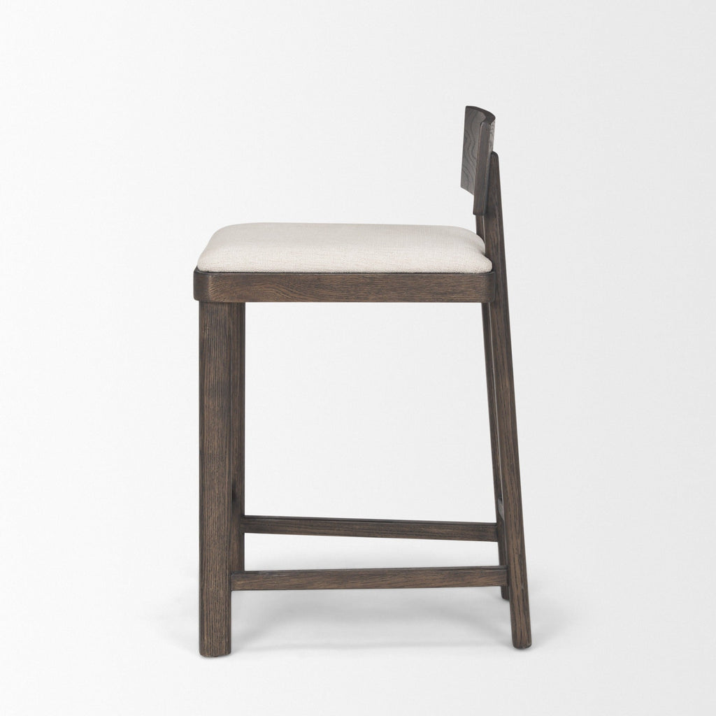 Soren Dark Brown Wood w/ Oatmeal Fabric Counter Stool - Dekor Butik