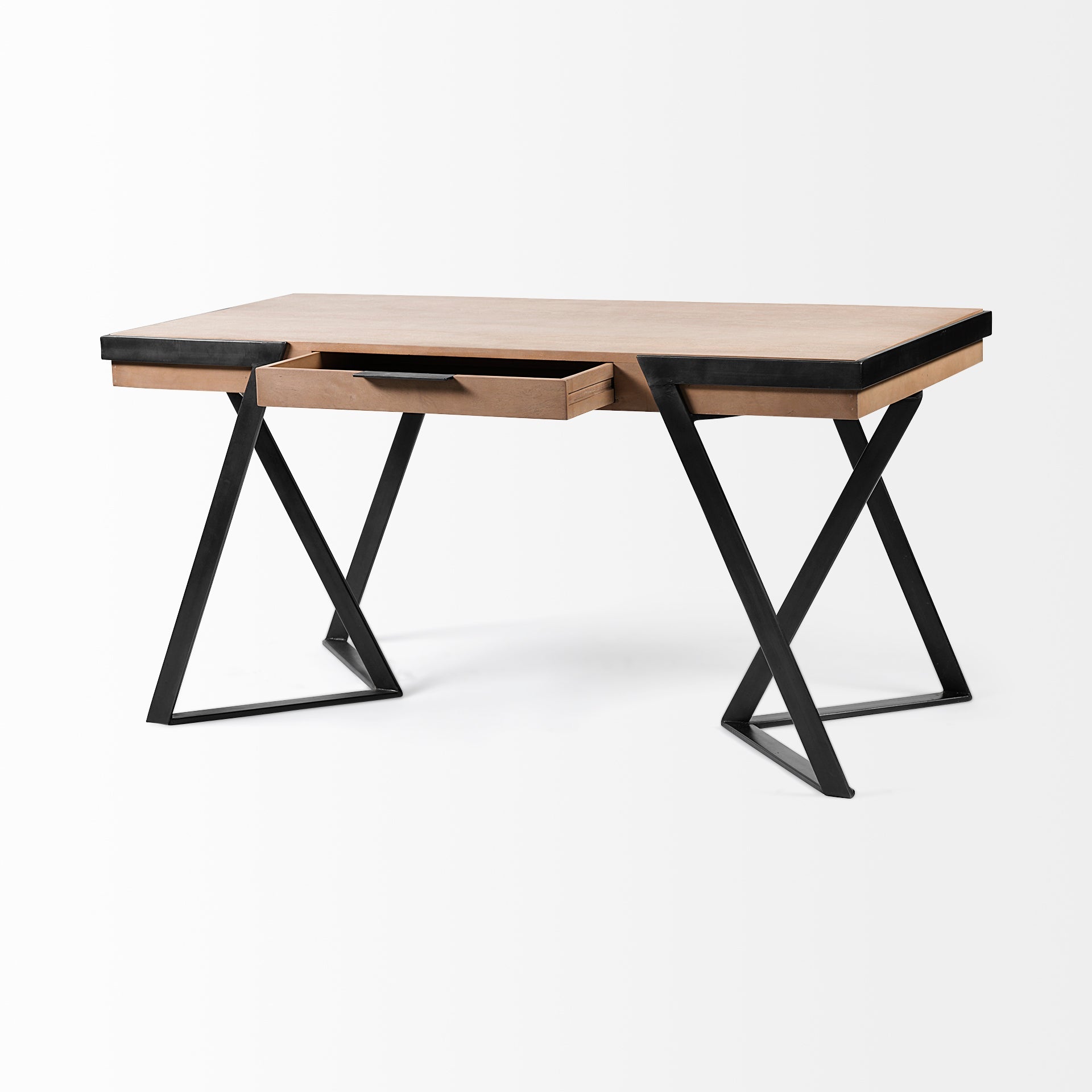 Steinbeck Light Brown Wooden Iron Frame Office Desk - Dekor Butik