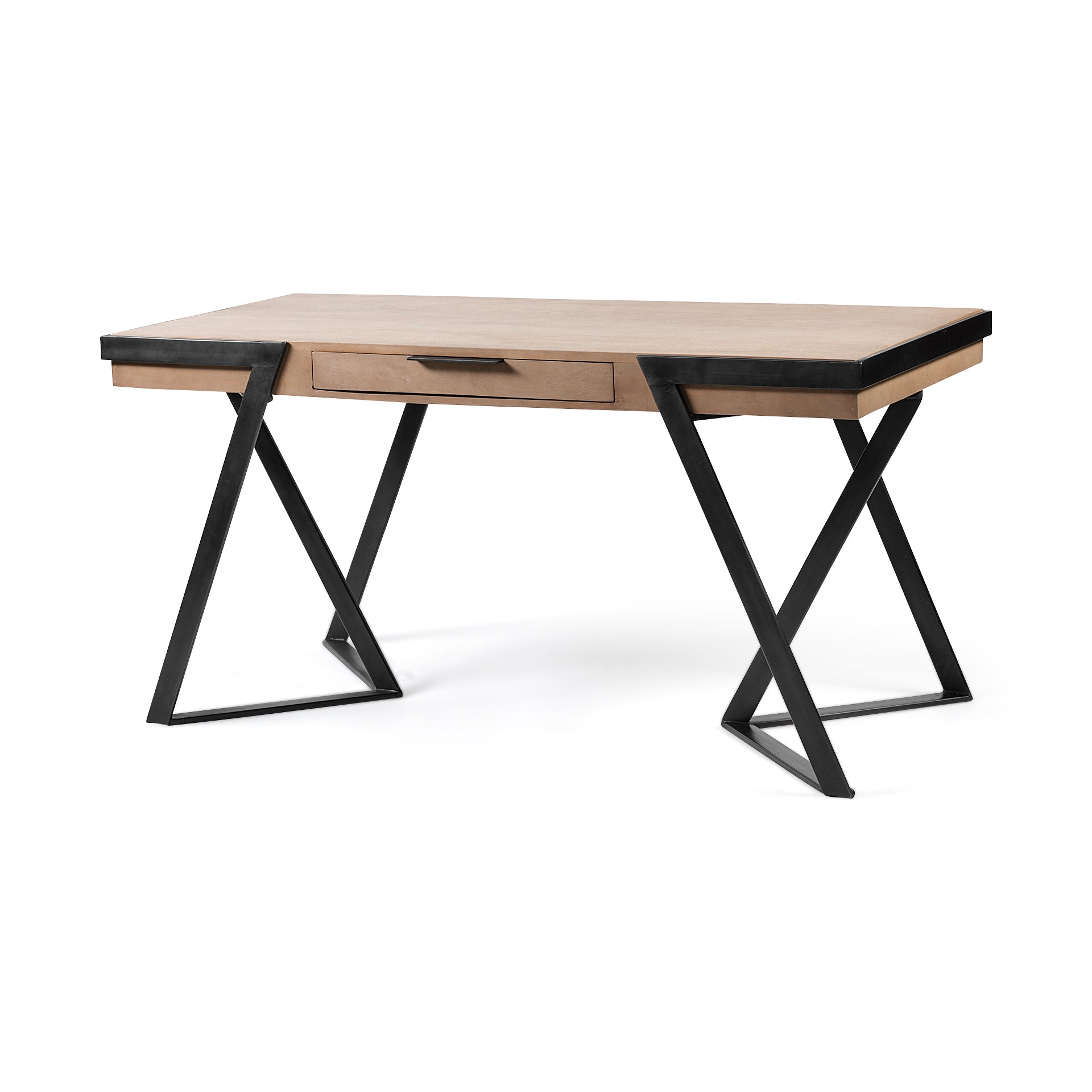 Steinbeck Light Brown Wooden Iron Frame Office Desk - Dekor Butik