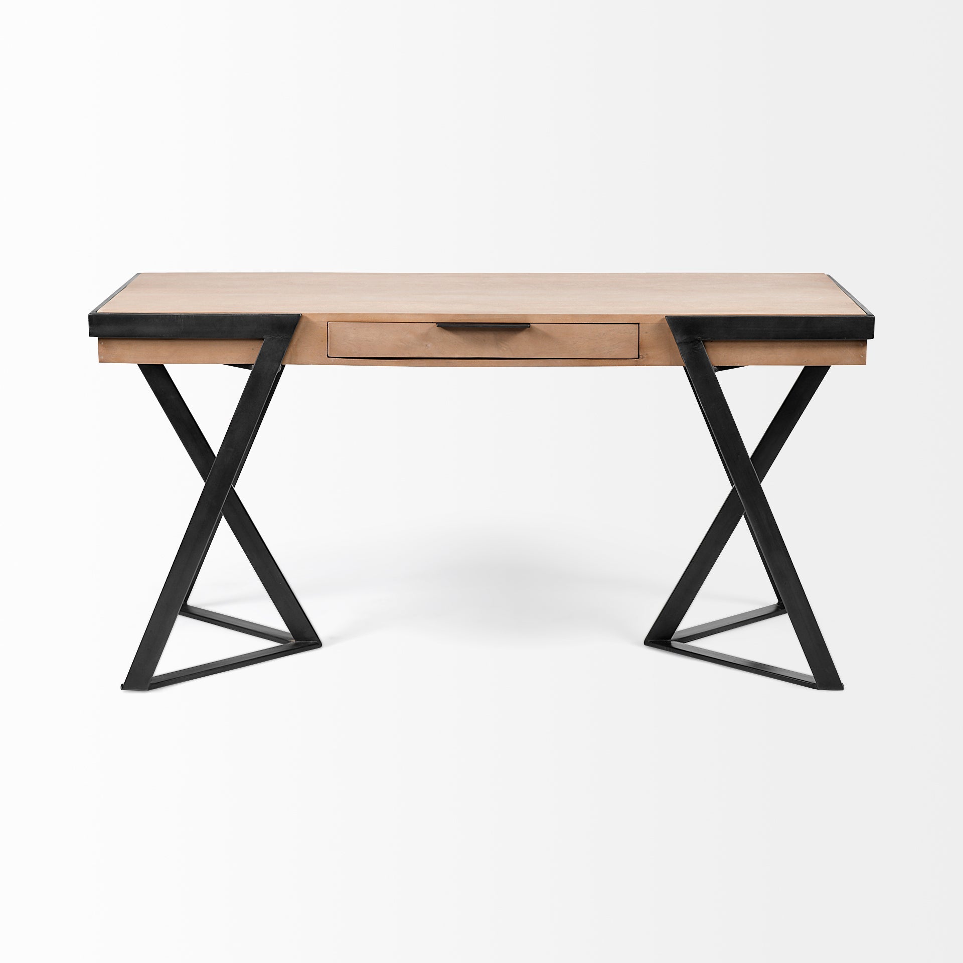 Steinbeck Light Brown Wooden Iron Frame Office Desk - Dekor Butik