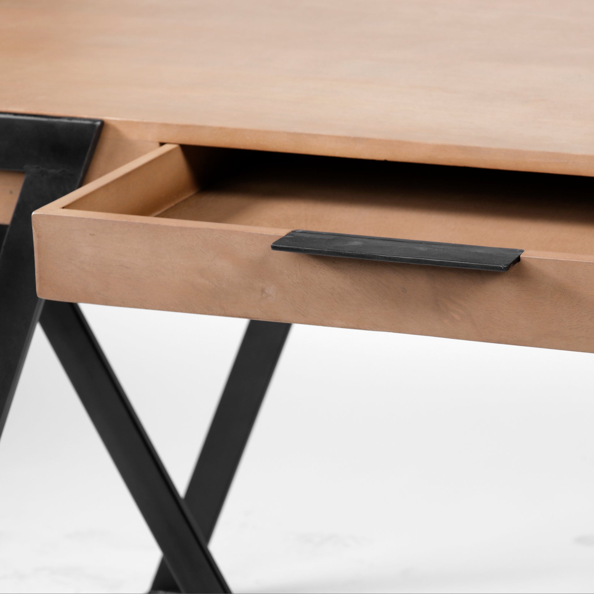 Steinbeck Light Brown Wooden Iron Frame Office Desk - Dekor Butik