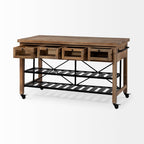 Stuart Brown Solid Wood Black Metal Rolling Kitchen Island - Dekor Butik