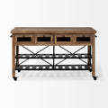 Stuart Brown Solid Wood Black Metal Rolling Kitchen Island - Dekor Butik