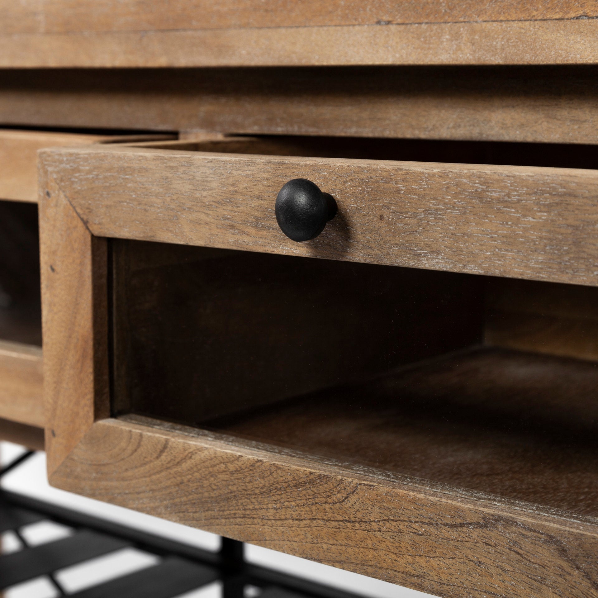 Stuart Brown Solid Wood Black Metal Rolling Kitchen Island - Dekor Butik