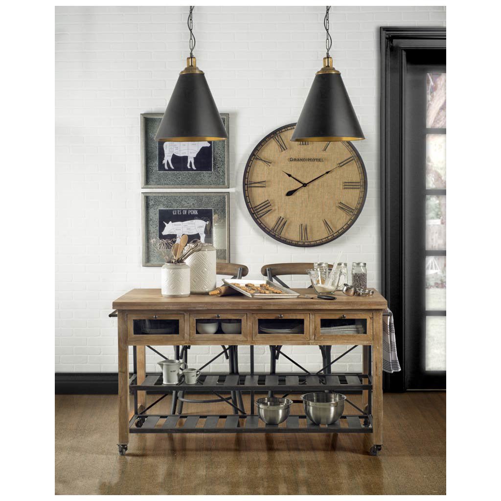 Stuart Brown Solid Wood Black Metal Rolling Kitchen Island - Dekor Butik