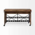 Stuart Brown Solid Wood Black Metal Rolling Kitchen Island - Dekor Butik