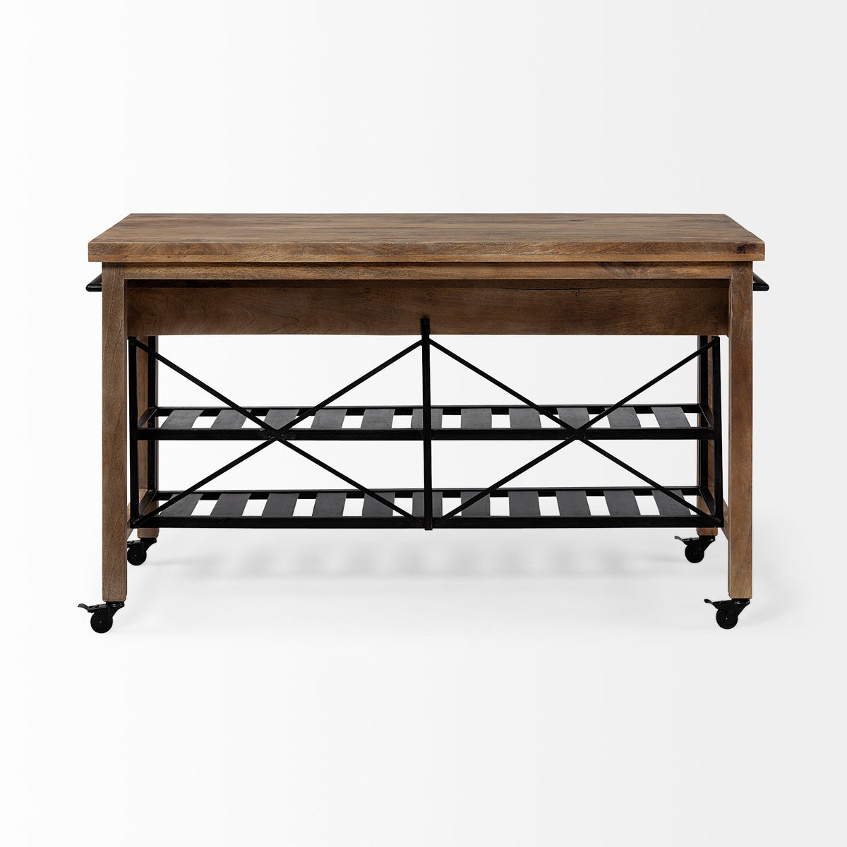 Stuart Brown Solid Wood Black Metal Rolling Kitchen Island - Dekor Butik