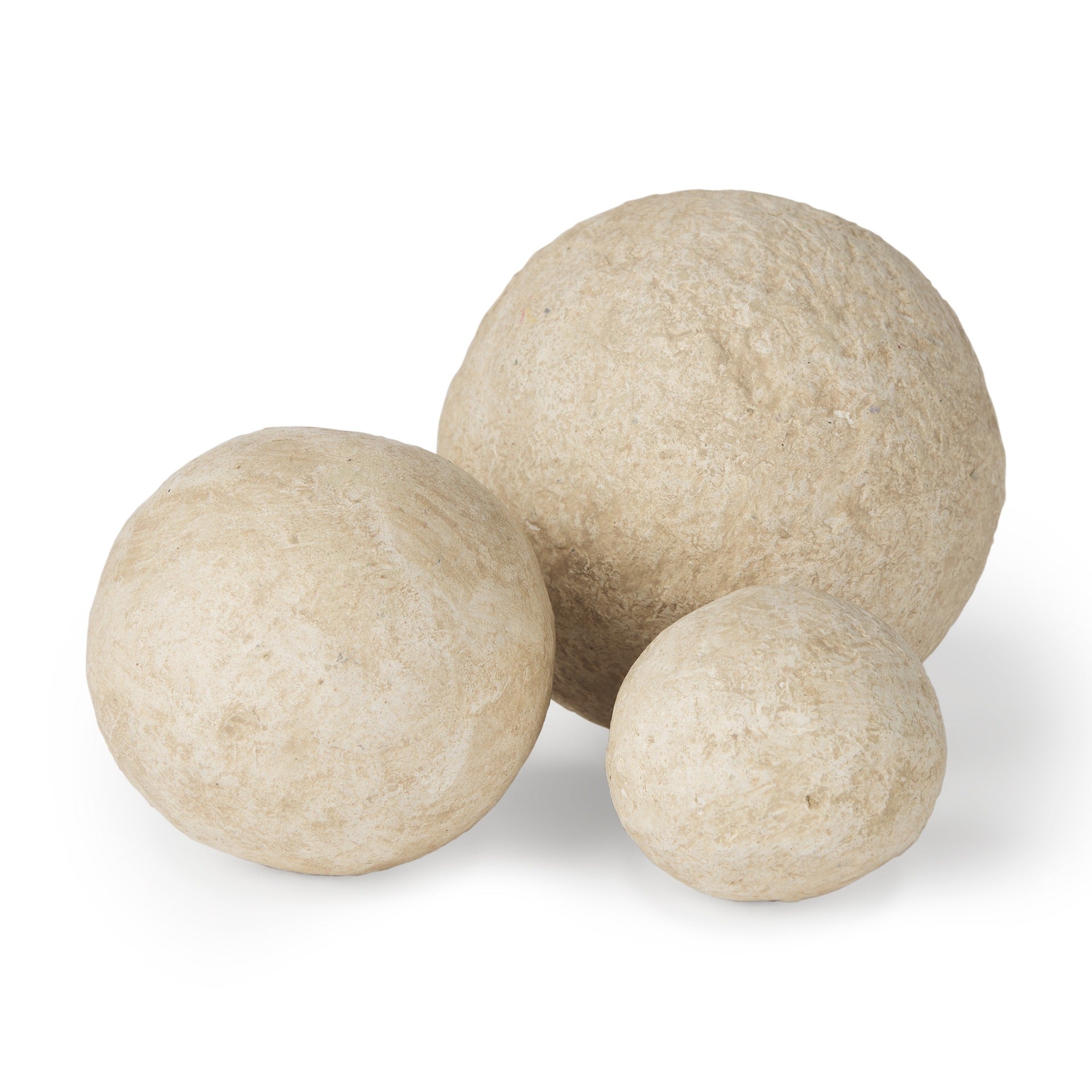 Sunita Set of 3 Beige Paper Mache Orbs - Dekor Butik