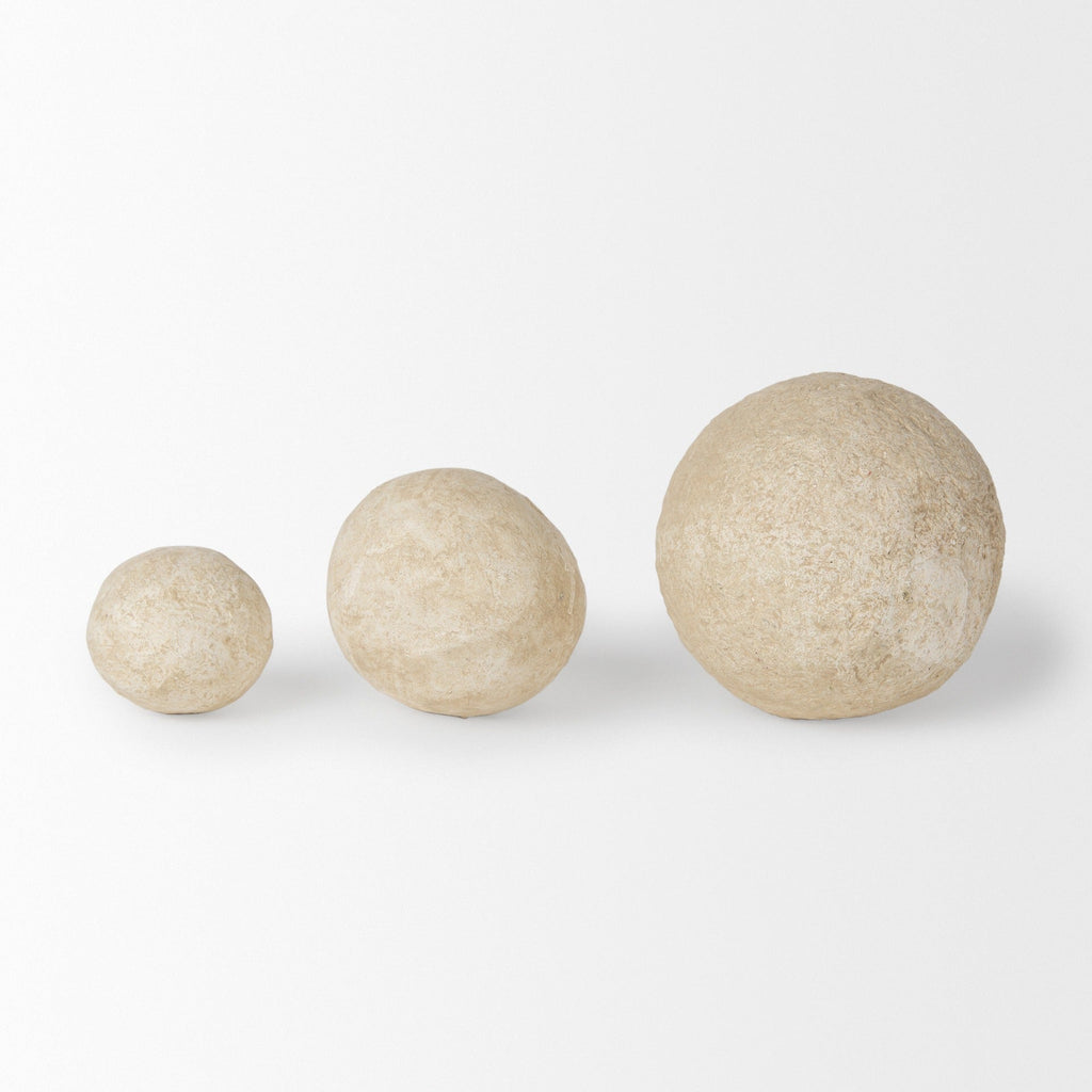 Sunita Set of 3 Beige Paper Mache Orbs - Dekor Butik
