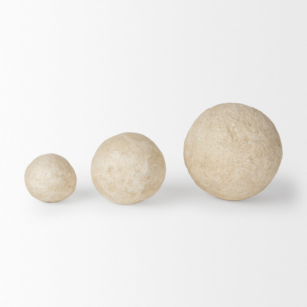 Sunita Set of 3 Beige Paper Mache Orbs - Dekor Butik
