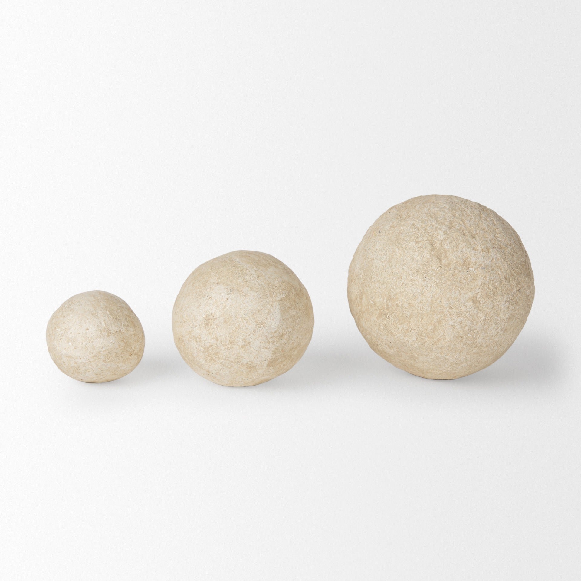 Sunita Set of 3 Beige Paper Mache Orbs - Dekor Butik