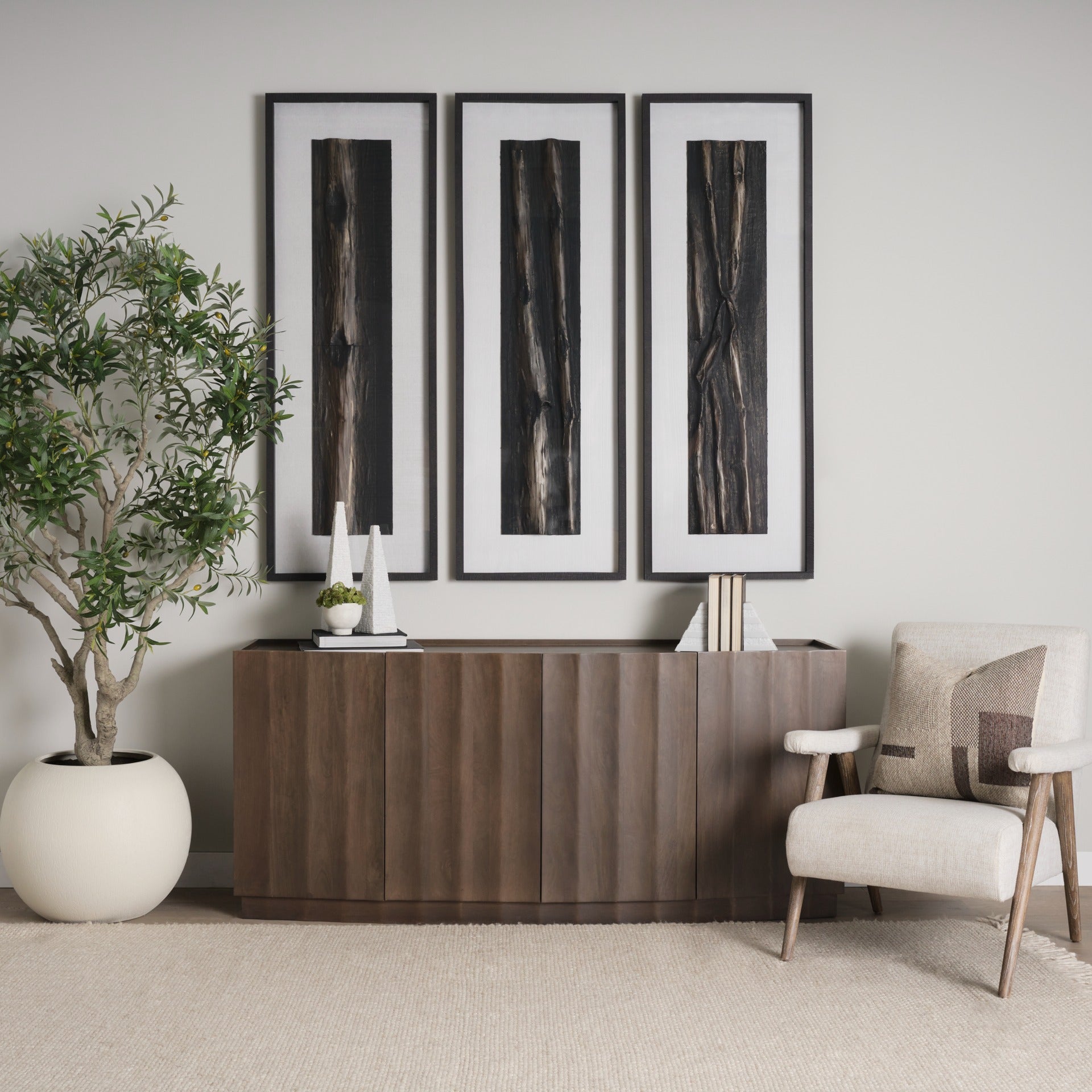 Swanson Dark Brown Wooden Scalloped Sideboard - Dekor Butik