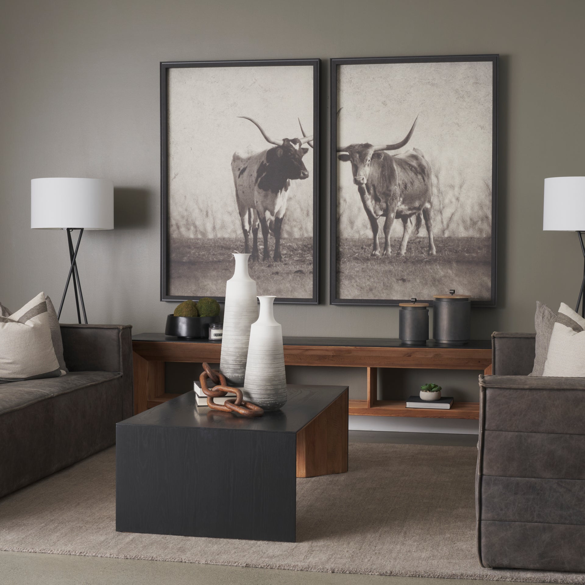 Tabor Waterfall Media Console – Natural Wood with Black Oak Accent - Dekor Butik