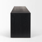 Tabor Waterfall Media Console – Natural Wood with Black Oak Accent - Dekor Butik