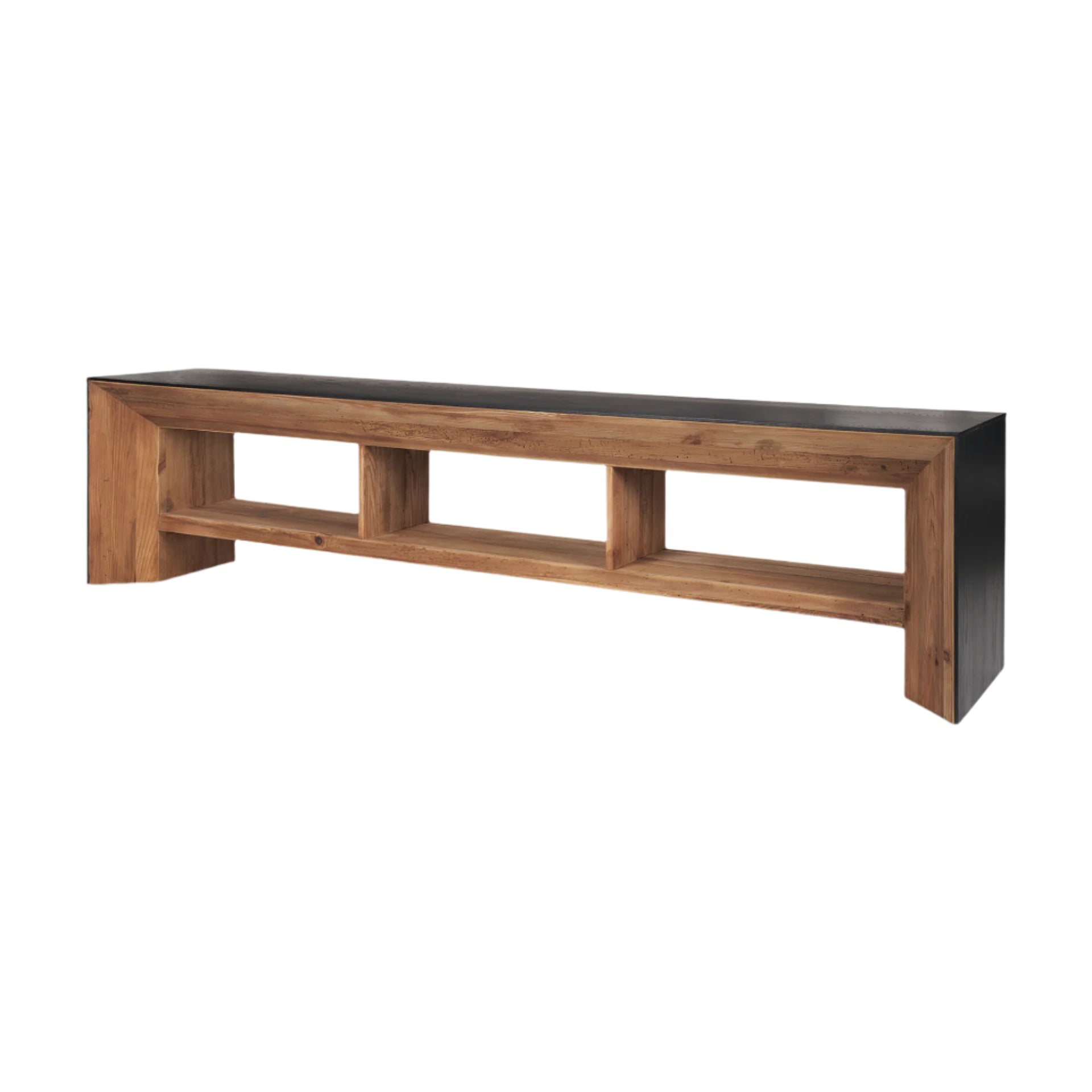 Tabor Waterfall Media Console – Natural Wood with Black Oak Accent - Dekor Butik