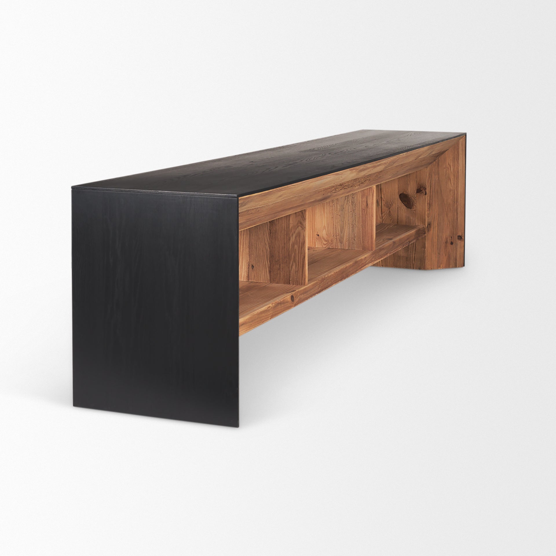 Tabor Waterfall Media Console – Natural Wood with Black Oak Accent - Dekor Butik