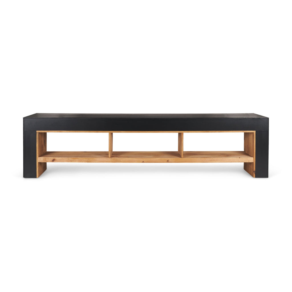 Tabor Waterfall Media Console – Natural Wood with Black Oak Accent - Dekor Butik