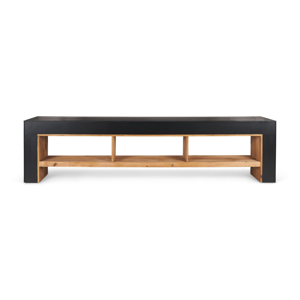 Tabor Waterfall Media Console – Natural Wood with Black Oak Accent - Dekor Butik