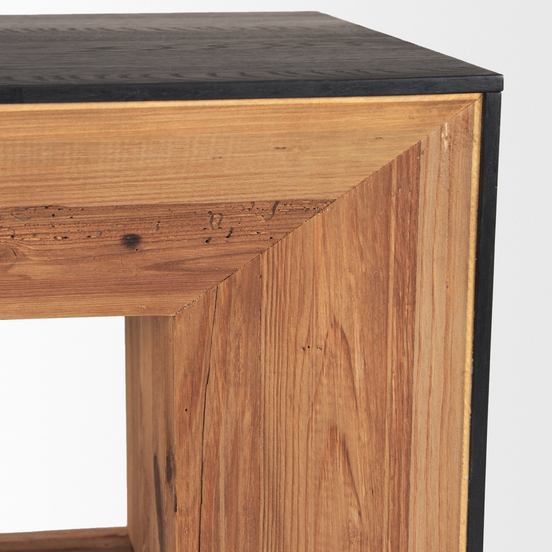Tabor Waterfall Media Console – Natural Wood with Black Oak Accent - Dekor Butik