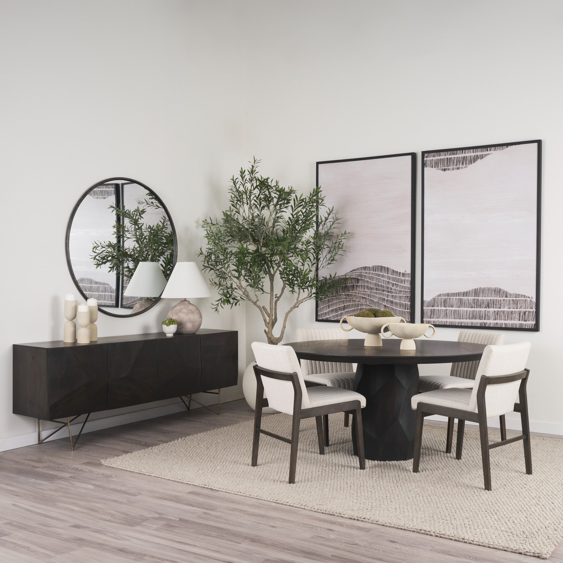 Tahoe Cream Fabric and Black - Brown Wood Dining Chair - Dekor Butik