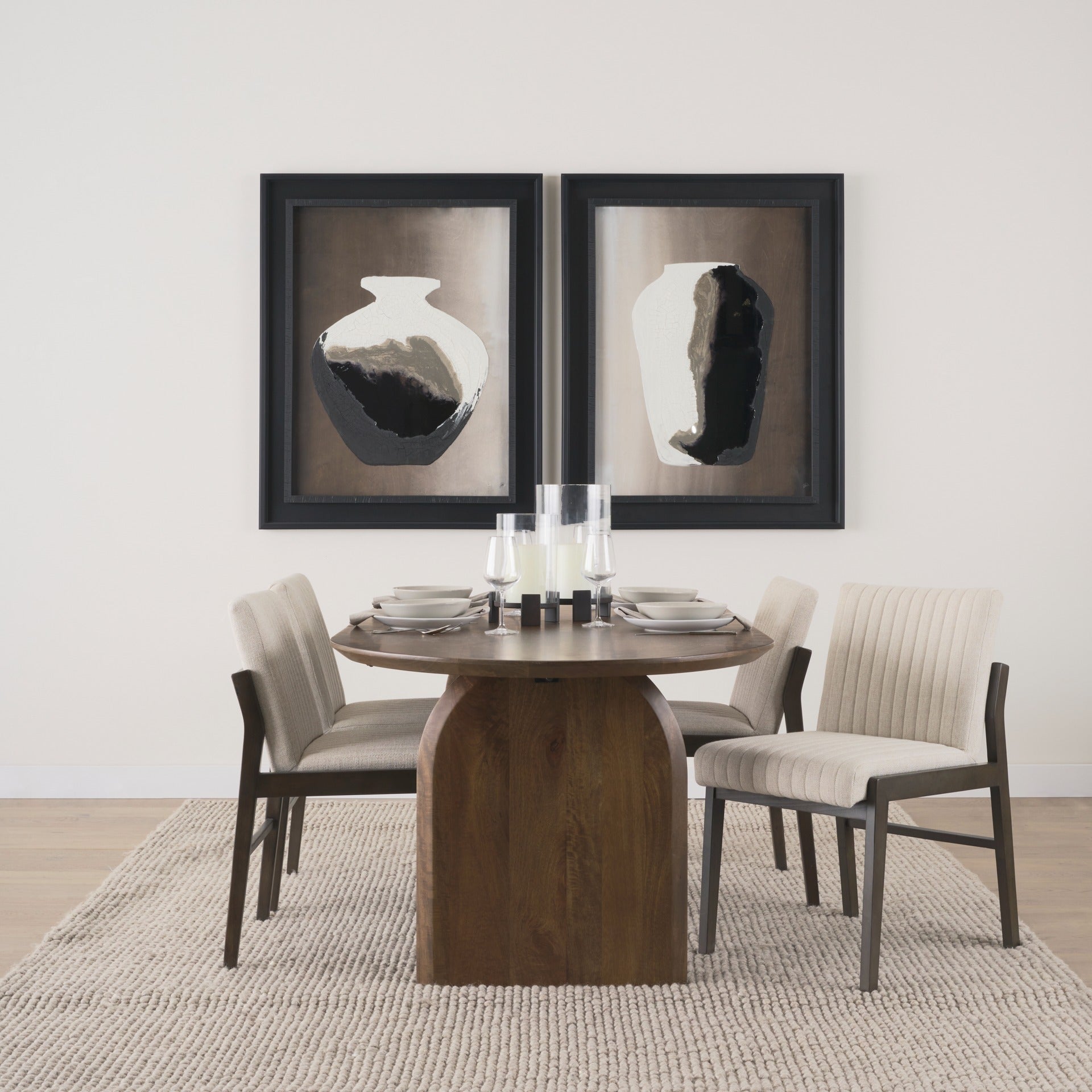 Tahoe Cream Fabric and Black - Brown Wood Dining Chair - Dekor Butik